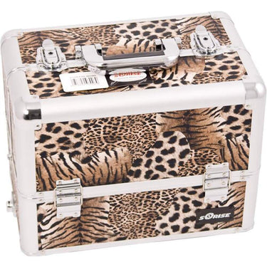 Brown Interchangeable 6-Tiers Extendable Tray Leopard Textured Printing Professional Aluminum Cosmetic Makeup Case With Dividers by TruCase