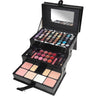 Cameo 75 Pieces Makeup Train Case - Black - Fashion-Forward, Leatherette, Black Alligator-Print Train Case With Makeup For The Face, Eyes, and Lips