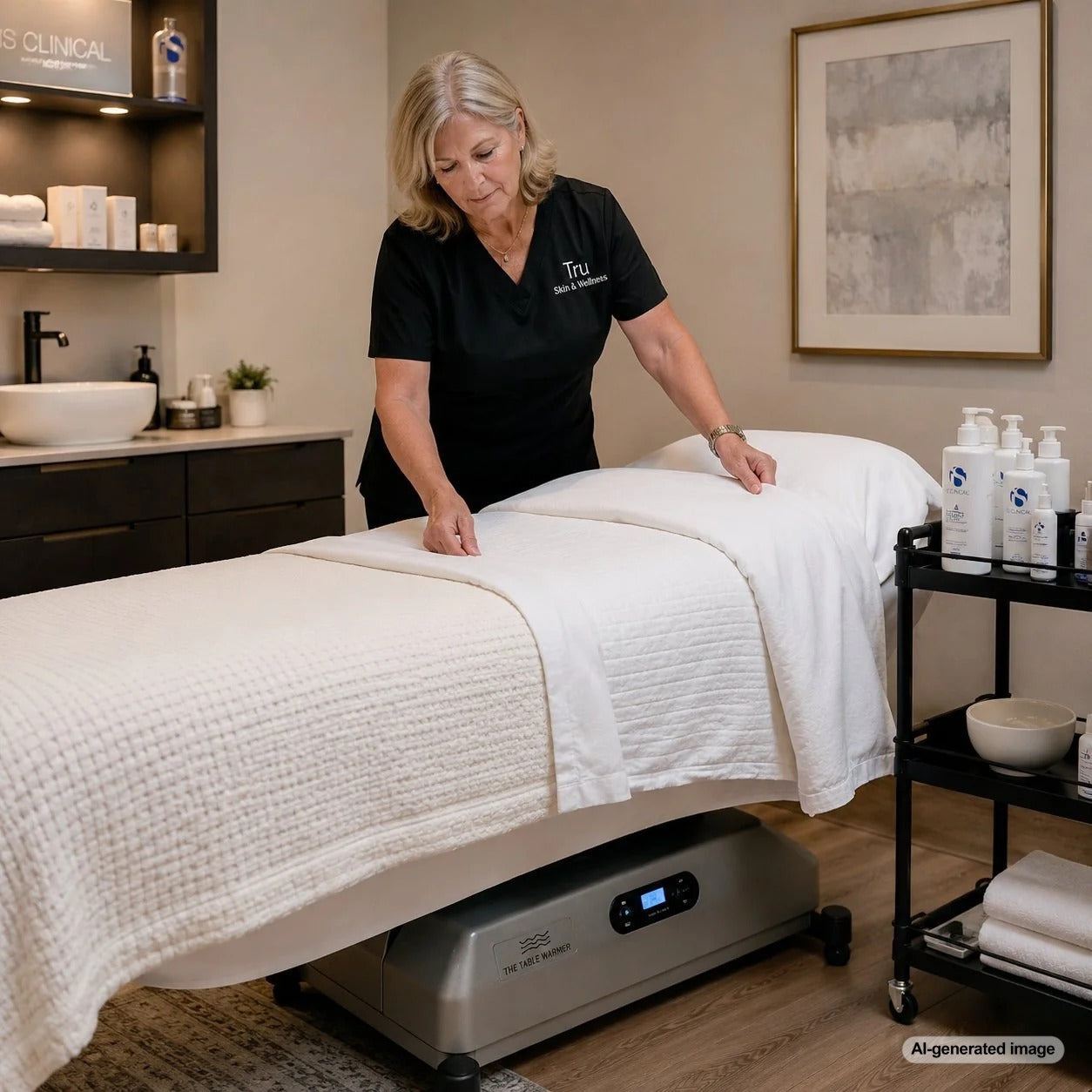 Custom Craftworks Deluxe Table Warmer keeping clients warm and comfortable on the massage table.