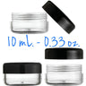 Clear Round Sample Jars - Threaded Jar and Black Cap - 10 mL. - 0.33 oz. / 400 Unassembled Jars
