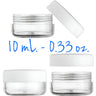 Clear Round Sample Jars - Threaded Jar and White Cap - 10 mL. - 0.33 oz. / 400 Unassembled Jars