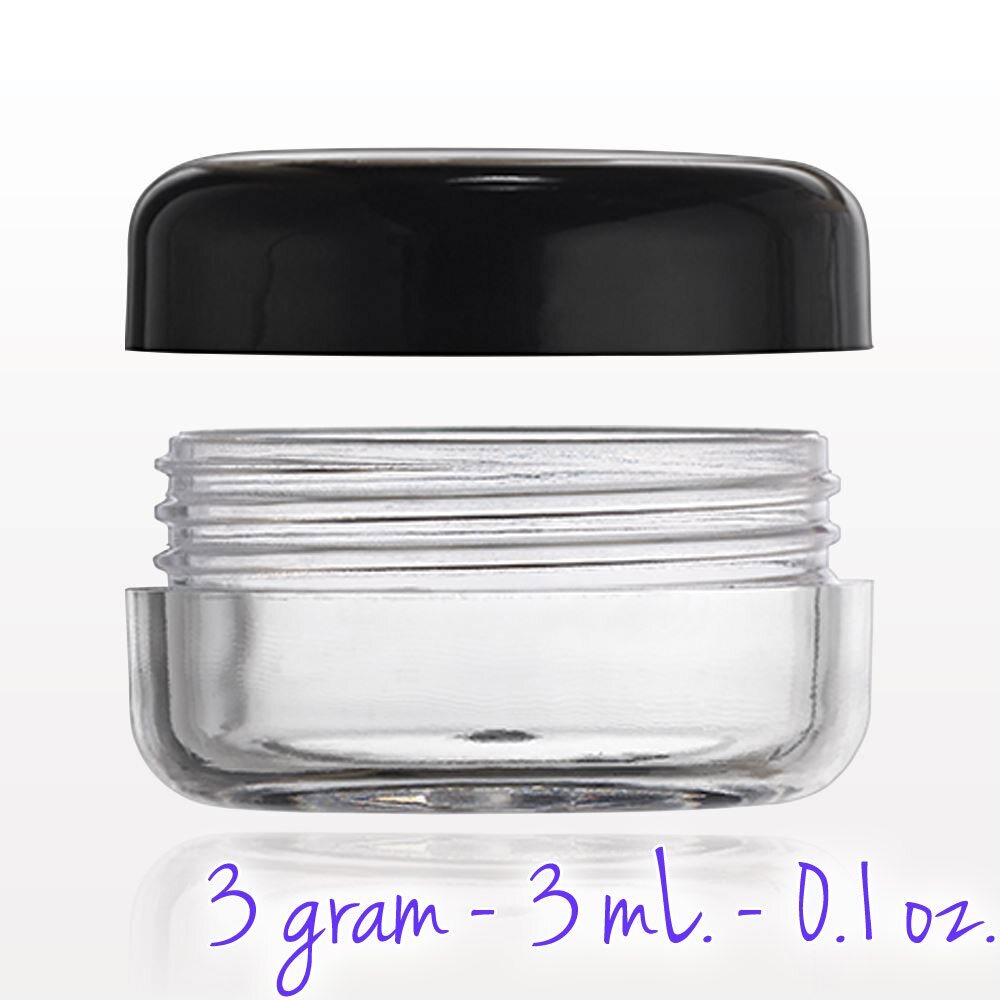 Sample Jarr Clear Sample Jar with Black Cap - 3 gram - 3 mL. - 0.1 oz. / 200 per B ...