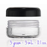 Clear Sample Jar with Black Cap - 3 gram - 3 mL. - 0.1 oz. / 200 per Bag X 3 Bags = 600 Assembled Sample Jars