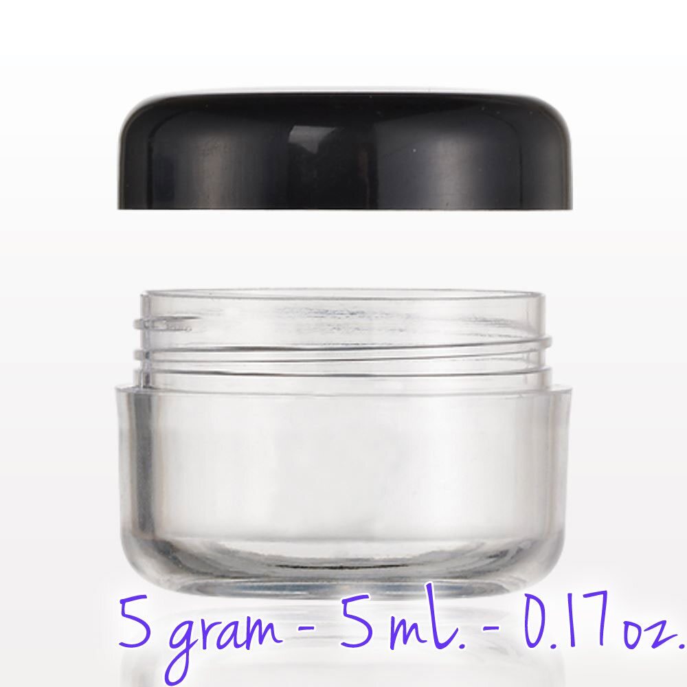 Sample Jarr Clear Sample Jar with Black Cap - 5 gram - 5 mL. - 0.17 oz. / 200 per ...