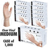 Clear Vinyl Disposable Gloves - MEDIUM / Clear Color / 3 Mil Thickness / 100 per Box / Case of 10 Boxes = 1,000 Gloves
