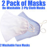 Cloth Ear Loop Face Masks - 2 Ply Comfortable Cotton - Rewashable up to 30X / 2 Masks per Pack