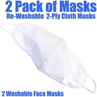 Cloth Ear Loop Face Masks - 2 Ply Comfortable Cotton - Rewashable up to 30X / 2 Masks per Pack
