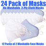 Cloth Ear Loop Face Masks - 2 Ply Comfortable Cotton - Rewashable up to 30X / 2 Masks per Pack X 12 Packs = 24 Masks