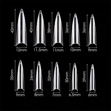 Cre8tion Nail Tips - #02 Long Stiletto - Clear / Divider Box of 600 Pieces