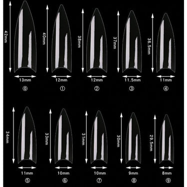 Cre8tion Nail Tips - #12 Wide Stiletto - Clear / Divider Box of 500 Pieces
