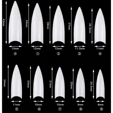 Cre8tion Nail Tips - #12 Wide Stiletto - Natural / Divider Box of 500 Pieces