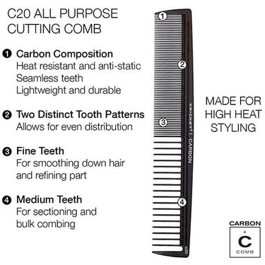 Cricket Carbon Comb - C50M Fine Tooth Metal Rattail