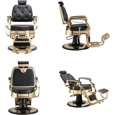Crosby Vintage Style Barber Chair / Black with Gold Finish by Hans Equipment