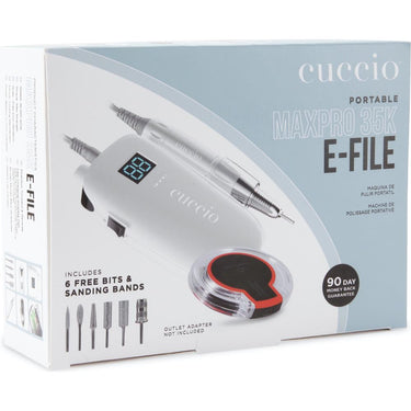 Cuccio - Portable Maxpro 35K E-File - This Nail Drill Buffs and Files All Nail Types With Little to No Vibration + Includes 6 Free Sanding Bits