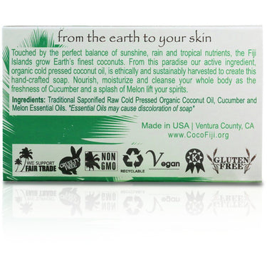 Cucumber Melon Face & Body Soap Infused with Organic Coconut Oil / Case of 15 Bars by Organic Fiji by Organic Fiji
