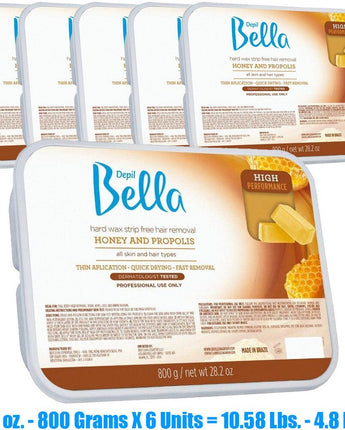 Depil Bella High Performance Hard Wax - Honey with Propolis / 28.2 oz. - 800 grams X 6 Units = 10.58 lbs. - 4.8 Kilos