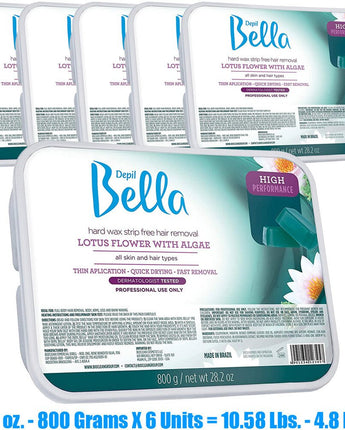 Depil Bella High Performance Hard Wax Lotus - Flower & Algae / 28.2 oz. - 800 grams X 6 Units = 10.58 lbs. - 4.8 Kilos