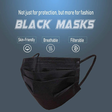 Disposable 3-Ply Earloop Face Masks - Black / 100 Count MEGA Pack - Fashionable Black Color!