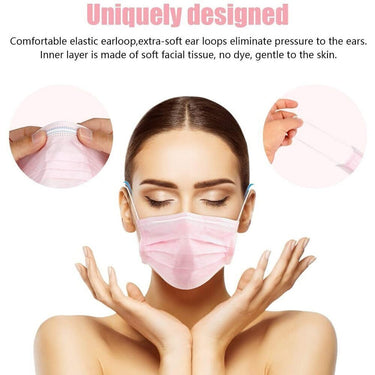 Disposable 3-Ply Earloop Face Masks - Pink / 100 Count MEGA Pack - Fashionable Pink Color!