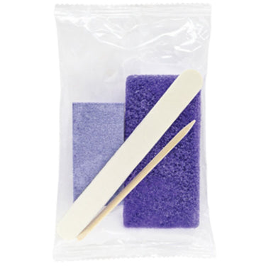 Disposable Mini Pedicure Kit / 4 Piece Kit - Pumice Sponge + Wooden Nail File 80 Grit + Nail Buffer 100 Grit + Wooden Orange Stick by DL Pro