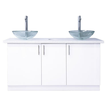 Double Sink with Cabinet / White Quartz Countertop by Whale Spa