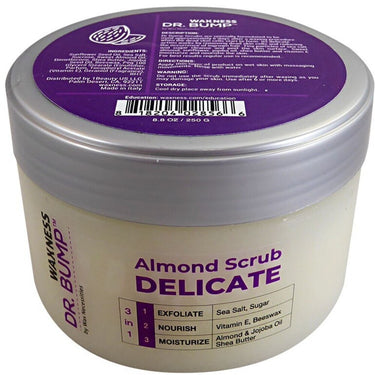 Dr. Bump Almond Scrub Delicate 3-in-1 / Sea Salt + Sugar + Vitamin E + Beeswax + Almond + Jojoba Oil + Shea Butter / AFTER WAX CARE / Case of (12 Units) - 8.8 oz. - 250 grams Each