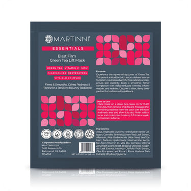 ElastiFirm Green Tea Lift Mask / Pack of 15 - Each Pre-Moistened 100% Natural and Paraben Free Mask is Single Use by Martinni