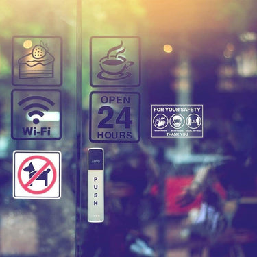 For Your Safety Wash Hands + Wear Masks + Social Distance Window Stickers - 4" x 6" / 2 Sticker Pack