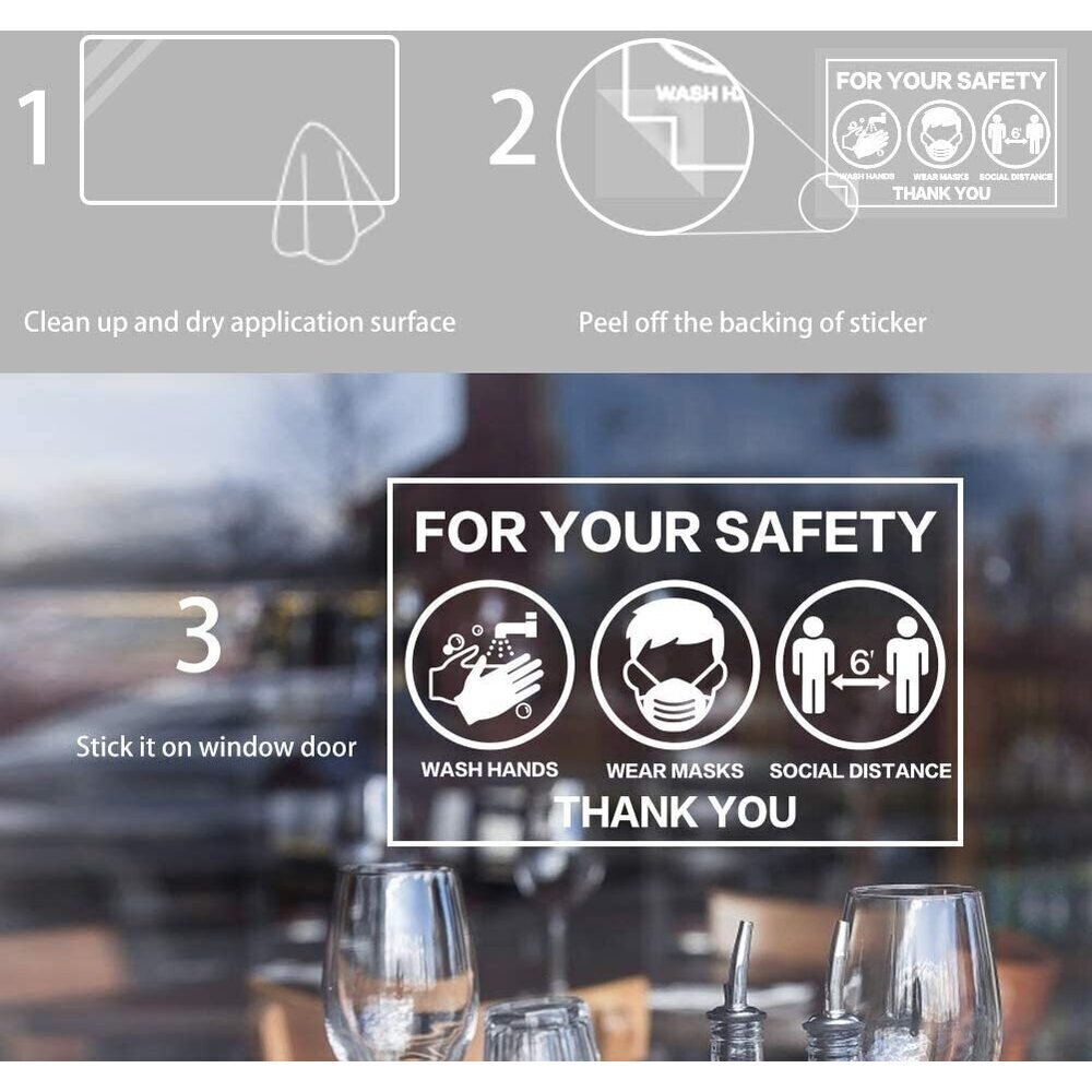 Social Distancing Window For Your Safety Wash Hands + Wear Masks + Social Distance Window Stick ...