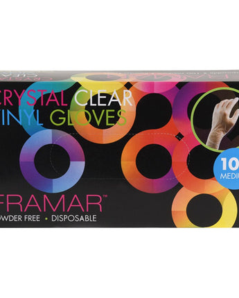 Framar Crystal Clear Vinyl Gloves - MEDIUM / 100 per Box