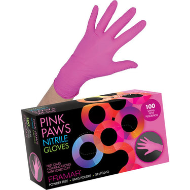Framar Pink Paws Powder-Free Nitrile Gloves - SMALL / 100 per Box