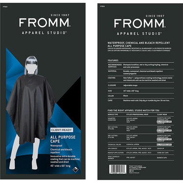 Fromm Apparel Studio Essential Client All Purpose Cape - Black - Snap Closure / 45"W x 60"L