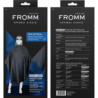Fromm XL Hairstyling Cape - Black - Snap Closure / 54"W x 64"L