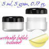 Frosted Jars with Black Cap and Writeable Labels - 0.17 oz. / 500 Pack