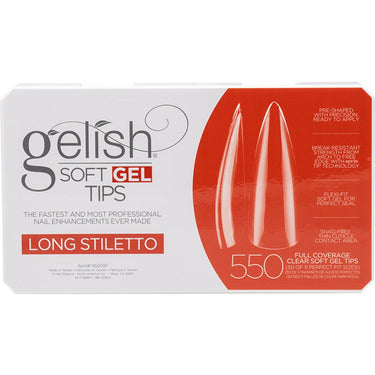 Gelish Soft Gel Tips - LONG STILETTO / 550 Full Coverage Clear Soft Gel Tips - 50 Each of 11 Perfect Fit Sizes