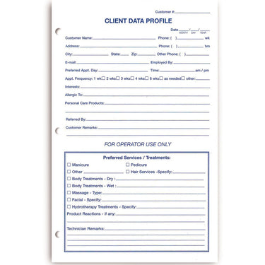 General Client Information Profile Cards / 100 Pack