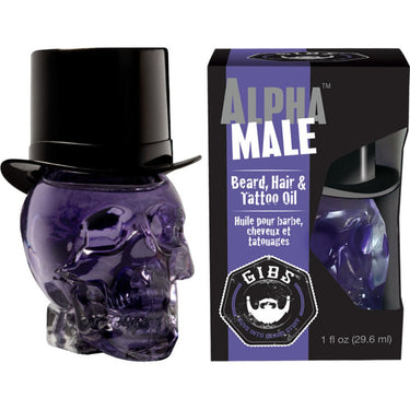 GIBS Alpha Male Beard, Hair & Tattoo Oil in Glass Skull / 1 oz. - 29.6 mL.