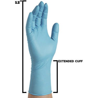 GlovePlus Blue Nitrile Exam Latex-Free PF Disposable Gloves - Extra Long 12" | 8 mil Thick | Sizes M-XL | 50 Gloves/Box; 10 Boxes/Case = Case of 500 by Ammex