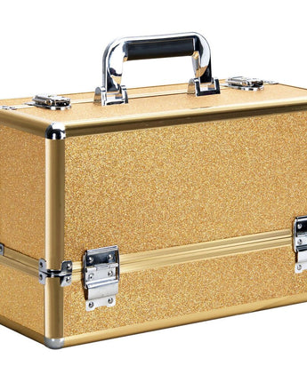 Gold Glitter 6-Tiers Accordion Trays Professional Cosmetic Makeup Train Case by TruCase