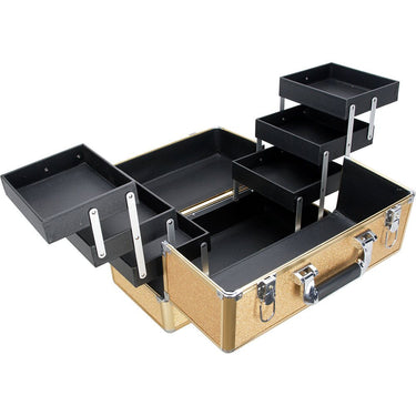Gold Glitter 6-Tiers Accordion Trays Professional Cosmetic Makeup Train Case by TruCase