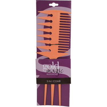Gold Magic - 3-in-1 Imitation Bone Comb - Combination Pik, Rake, And Fluff Comb All-in-one For Versatile Styling