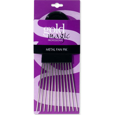 Gold Magic - Metal Fan Pik - 6-1/2" - Detangle, Fluff and Add Volume to Curly, Kinky or Thick Hair