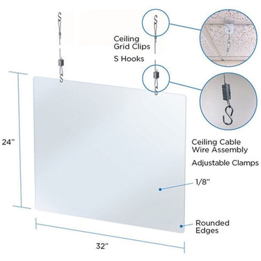 Hanging Acrylic Sneeze Guard For Reception Desk Counters / 32"W x 24"H - 1/8" Thick Acrylic