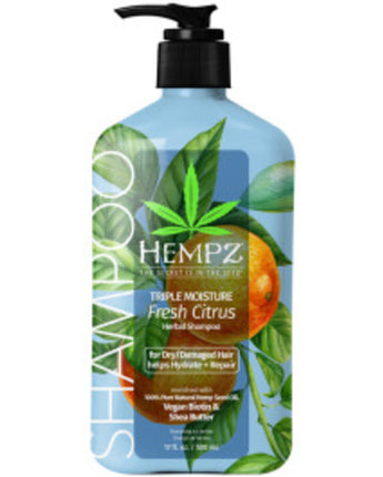 Hempz Triple Moisture Fresh Citrus Herbal Shampoo with Vegan Biotin for Dry/Damaged Hair / 17 fl. oz. - 500 mL.