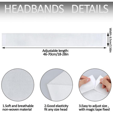 High-Quality Adjustable Length Disposable Headbands for Professional Use  - Ideal for Injectables, Spas, Salons, Skincare, and Makeup Applications - White / 2.5" Wide X 18-28" Long / Case of 256 - Individually Wrapped