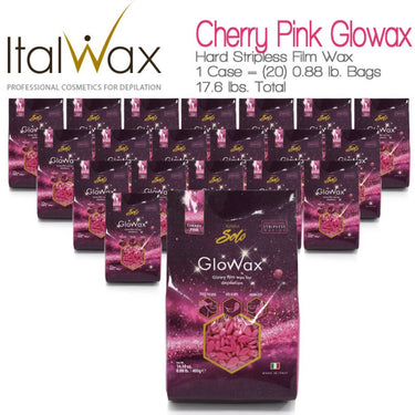ItalWax Film Wax - Cherry Pink Glowax for Face, Bikini & Armpits - Hypoallergenic Hard Stripless Wax Beads from Italy / 1 Case = (20) 14.1 oz. Bags = 17.6 lbs. Total