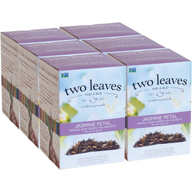 Jasmine Petal Tea - Whole Leaf Green Tea Sachets / Case of 6 Boxes of 15 Sachets = 90 Sachets Total by Two Leaves And A Bud