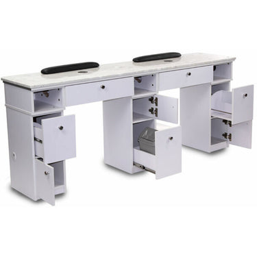 Kenna Double Manicure Table / Marble Top / With Built-In Exhaust Vent Hookup by HANS Equipment