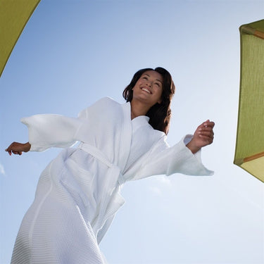 Kimono Waffle Robe - Basic Waffle - 67% Cotton / 33% Poly with Piping / White by Boca Terry