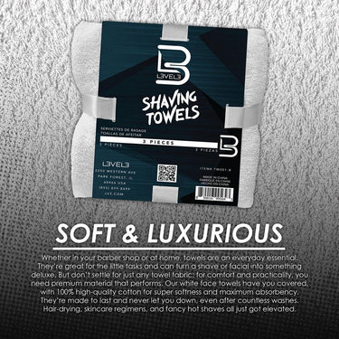 L3VEL3 White Shaving Towel - 27"L x 13.5"W / 3 Pack